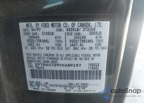 1997 Ford F150 Xl/Xlt из США, поврежденный, VIN 2FTDX0729VCAB9197